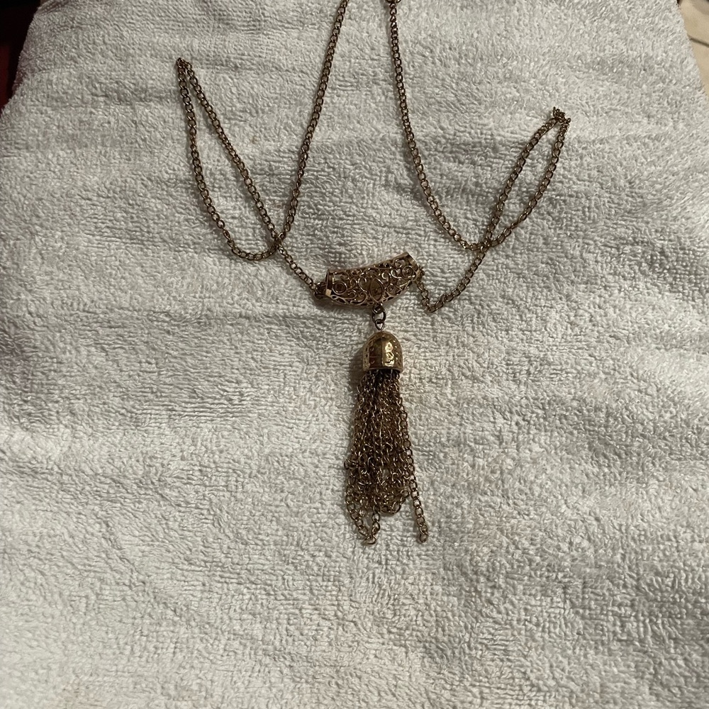 Gold Plated Tassel Pendant Necklace